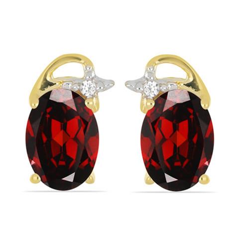 BUY 14K GOLD REAL GARNET GEMSTONE CLASSIC EARRINGS WITH WHITE DIAMOND